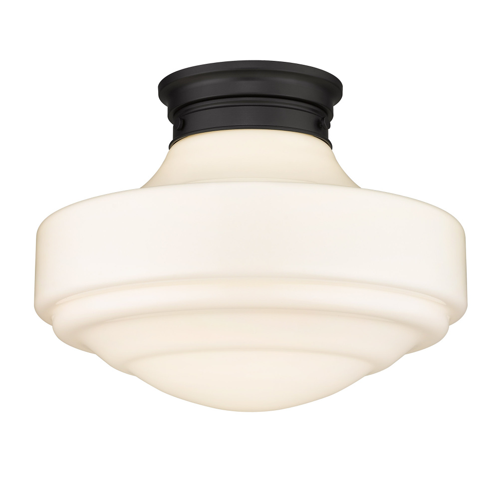 Golden Lighting Ingalls 1-light 16in Semi-Flush Mount in Matte Black and Vintage Milk Glass